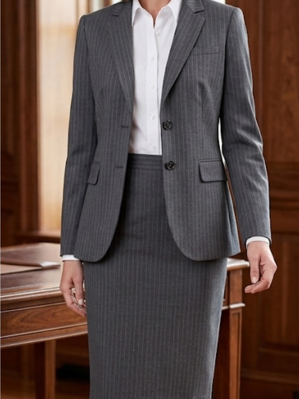 Brooks Brothers 100% Wool Gray Pinstripe Women's Suit Jacket & Skirt NWOT